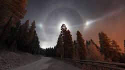 the-star-stuff:  What a rare event, lunar halo + sundogs! I envy