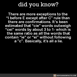 did-you-kno:There are more exceptions to the  “I before E except