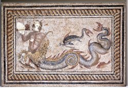 via-appia: Panel from a mosaic pavement: a triton with a dolphin