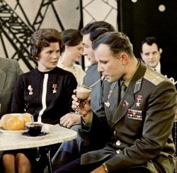 russian-style:  Yuri Gagarin and Valentina Tereshkova (first