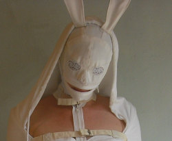 trinaechidna:Bunny Rabbit Gimp Mask White Canvas Small Handmade