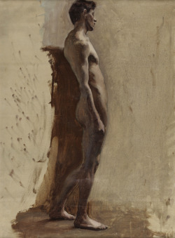19thcenturyboyfriend:Male Nude Leaning (1896), Lucy Hayward-Barker