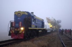 humanoidhistory: ROCKET TRAIN – On a foggy day, a train transports