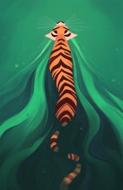 dailycatdrawings:  370: Swimming Tiger Was watching Planet Earth