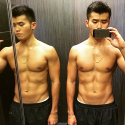 chinesemale:Evil twins in action #twobetterthanone #abs #igsg