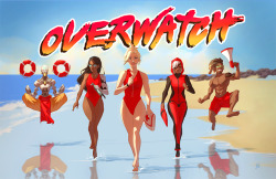 denimcatfish:Overwatch support roster doing the Baywatch run.