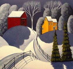 indigodreams:Red Barn In Snow, Debbie Criswell