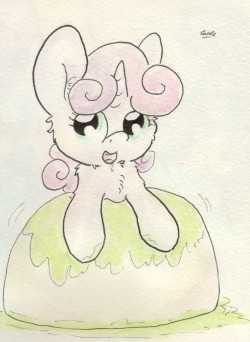 slightlyshade:  Sweetie Belle is inside a giant pudding today.