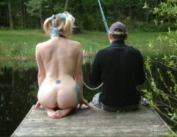 sensualhumiliation:  fishing with his loyal pet by side…