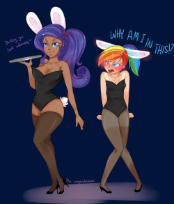omgproductions:  Alright, last one. RD and Rarity in bunny outfits.