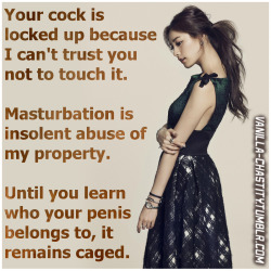vanilla-chastity:  Your cock is locked up because I can’t trust