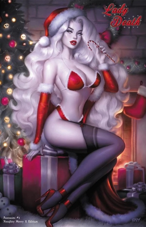 naughtyhalloweenart:  Lady Death  Naughty Merry Xmas  by Sun