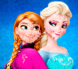 ardham-edits:  Elsa and Anna got a messy bukkake together.  -