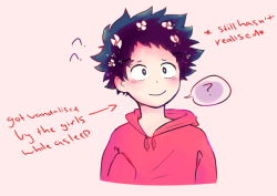 wu-does-art:  just my excuse to draw deku with flowers and hairclips.