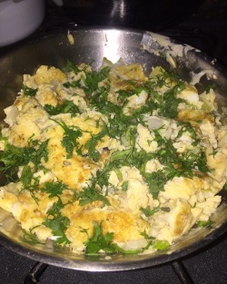 Scrambled eggs, onions and cilantro…  Christmas dinner