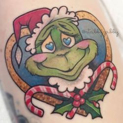 tattoosnob:  Grinch tattoo by @stabbygabby at Steady Tattoo in