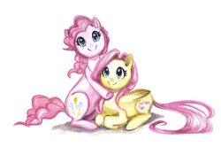 paulina-ap:A commission of Fluttershy and Pinkie Pie for Jemrol