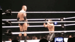 hot4men:  Seth Rollins begs for mercy and kisses Randy Orton’s