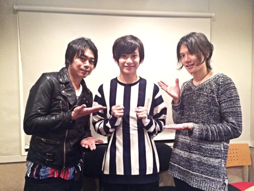 kenn-u:  Namikawa Daisuke & KENN after last nightâ€™s Meikoi radio, with guest Hashimoto Shohei who plays Hishida Shunsou in the Meikoi musical â™ª     