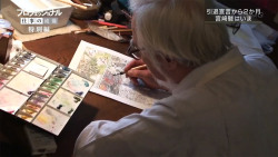 ca-tsuka:  Hayao Miyazaki is drawing a new manga.(stills from