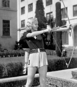 summers-in-hollywood:Betty Grable practicing archery, 1937 