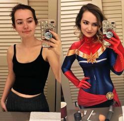 love-cosplaygirls:OMGcosplay as Captain Marvel (cosplayer vs