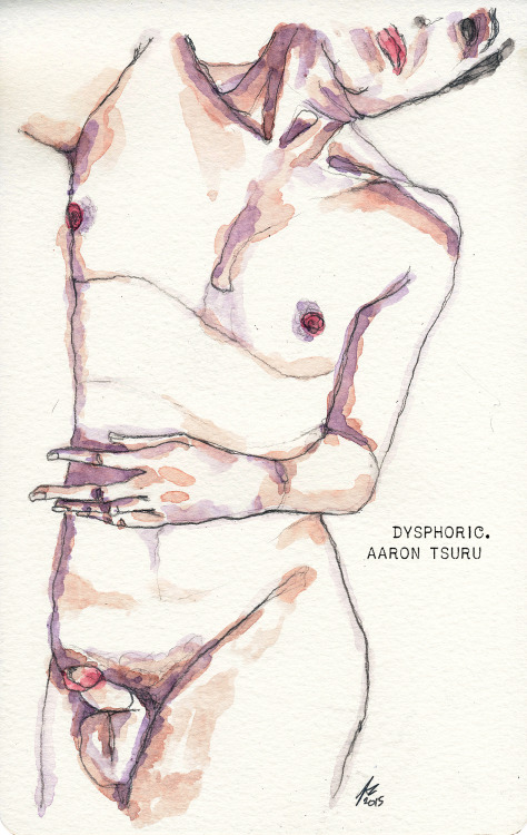 tsurufoto Â saidthinking about this painting, thinking about my feelings.â€œdysphoricâ€ Â - Â Â watercolor & illustration by aaron tsuruhttp://transeroticart.tumblr.com Â  said:This superb selection is the work of an artist named Aaron Tauru.The