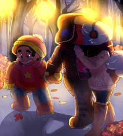 jen-iii:  Some fall fun with Steven and His Tiny Moms :D 