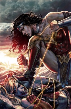 extraordinarycomics:  Wonder Woman vs Harley Quinn by Lee Bermejo.