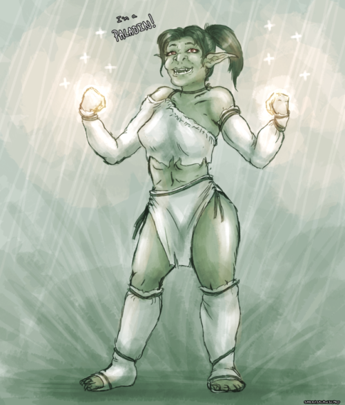 sarahsalanica:Sketch! I did a bonus Christmas present drawing for my gf Robyn :) a sketch of her goblin paladin Tiwi! 