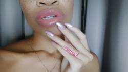 badgoddessrosie:  I love my lips! ðŸ˜›  Happy day to you. Please remember to be happy, nice and positive. Love ya!  #rosiereed #ebonygoddess  #nails #pinknails #lipstickfetish #lips #exotic #goddessworship #longnails