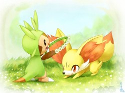 alternative-pokemon-art:  Artist Chespin and Fennekin being friends