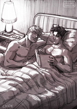 cris-art:  a sketch before bed, “Jock and Nerd”, AU the 50’s