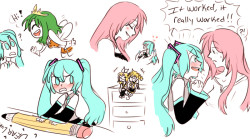 silly negitoro AU where miku and the twins are “tiny vocaloids”