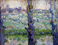 my-water-lilies:  Orchard in blossom with view of Arles, Vincent