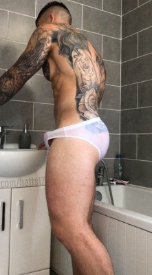 twobrissieboys: Stretching the tighty whities. Morning routine.