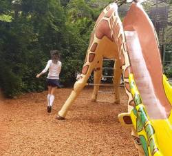 Yaay the zoo has a giant slide!! 