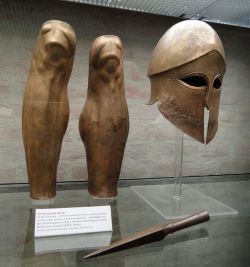 museum-of-artifacts:    Corinthian greave and helmet from the