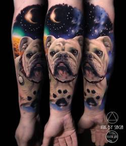 tattoosnob:  Space Bulldog tattoo by @inkbysaga at Boss Tattoos