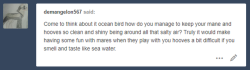 ask-oceanbird: Ocean Bird: Oh, uhm, since I work at a spa, I