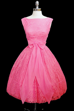 vintagegal:1950s Bubblegum Pink Lace Chiffon Full Skirt Cocktail