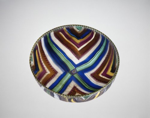 blondebrainpower:A Striped Mosaic Glass Bowl. Place of origin:
