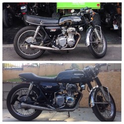 Before and After shots of my CB350 with it’s new seat..