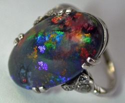daughterofchaos:  Magnificent Black Opal Ring, Circa 1920 