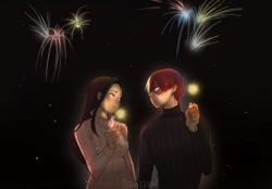 perdizzion:todomomo with sparklers and fireworks as a commission