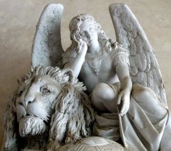 angelsinart:   Angel and Lion statue at Basilica di Santa Croce