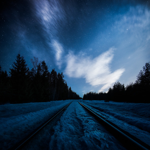 escapekit:  Finnish LandscapeFinnish photographer Mikko Lagerstedt has captured truly beautiful photos of the night sky. His images are composites of two photos taken from the same location, a short exposure of the sky merged with a significantly long