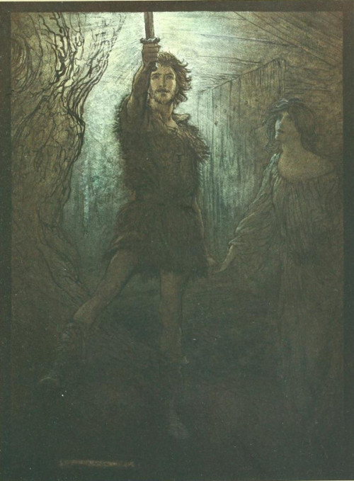 artist-rackham:He brings thee this sword, Arthur Rackham