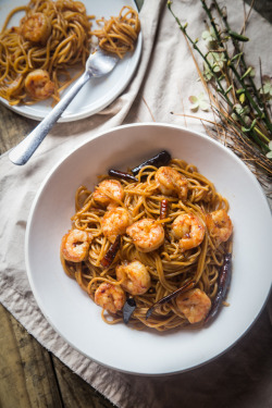 prettypasta:Spicy Kung Pao Noodles with Shrimp