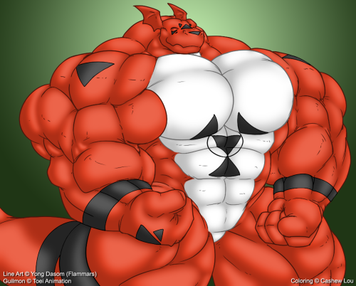 Meaty Guilmon by Flammars, colored by meI’ve always admired Flammars’ ultra-beefy drawing style, so when this opportunity came up to color a picture of his, I took it! With the permission of both the artist and the commissioner of the original